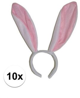 10x Konijn / haas oren op diadeem - bunny oortjes haarband wit / roze