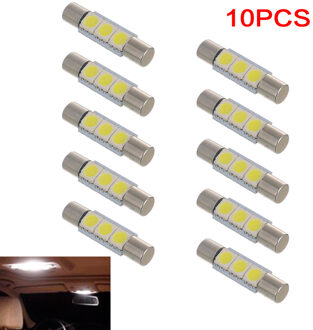 10X Led 5050 3SMD Zekering Vanity Mirror Gloeilamp Voor 6641 TS-14V1CP Auto 29Mmwhite