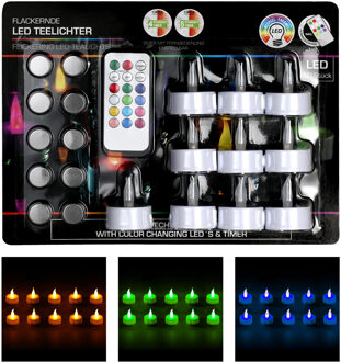 10x LED theelichtjes/waxinelichtjes multikleur 3,5 cm inclusief afstandsbediening