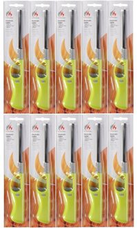 10x Lime groene barbecue aansteker/gasaansteker navulbaar 26 cm