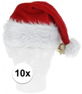 10x Luxe pluche kerstmutsen met bel