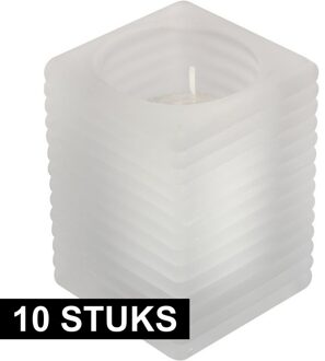 10x Matte glazen kaarsenhouders met kaars 7 x 10 cm 24 branduren - Geurloze kaarsen - Woondecoraties