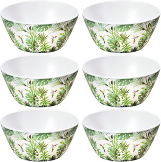 10x Melamine serveerschaaltjes tropische print/wit 15 cm - Kommetjes/schaaltjes - Yoghurtbakjes - Pap schaaltje