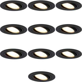 10x Miro LED inbouwspot - GU10 4 Watt 345 Lumen - 2700K Warm wit - Dimbaar - Rond - Kantelbaar - IP20 Voor binnen - Zwart