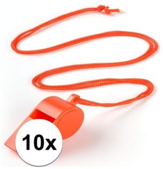 10x Oranje fluitje aan koord