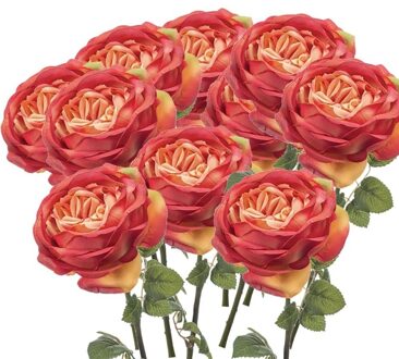 10x Oranje rozen kunstbloemen 66 cm