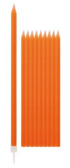 10x Oranje smalle taartkaarsjes 0,5 x 15,5 cm