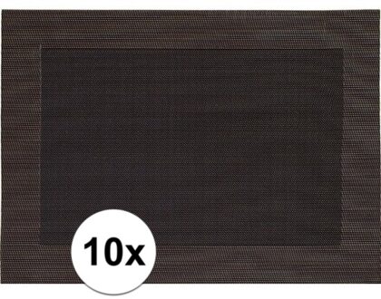 10x Placemats donkerbruin geweven/gevlochten met rand 45 x 30 cm - Bruine placemats/onderleggers tafeldecoratie - Tafel dekken