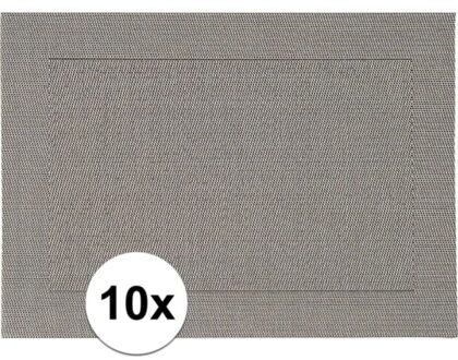 10x Placemats grijs geweven/gevlochten met rand 45 x 30 cm - Grijze placemats/onderleggers tafeldecoratie - Tafel dekken