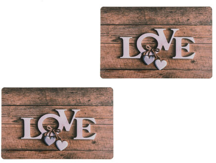 10x Rechthoekige bruine placemats I love you 29 x 44 cm - Placemats/onderleggers - Keukenbenodigdheden - Tafeldecoratie