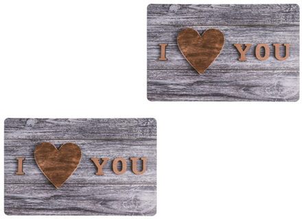 10x Rechthoekige grijze placemats I love you 29 x 44 cm - Placemats/onderleggers - Keukenbenodigdheden - Tafeldecoratie