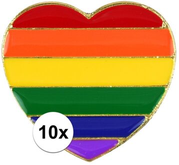 10x Regenboog gay pride kleuren metalen hartje pin/broche/badge 3 cm - Regenboogvlag LHBT accessoires