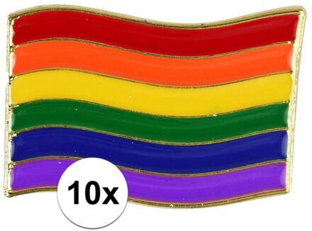 10x Regenboog gay pride kleuren metalen pin/broche/badge 4 cm - Regenboogvlag LHBT accessoires