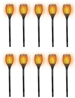 10x Solar LED tuinfakkels zwart 77 cm - Tuinverlichting/tuindecoratie led fakkels