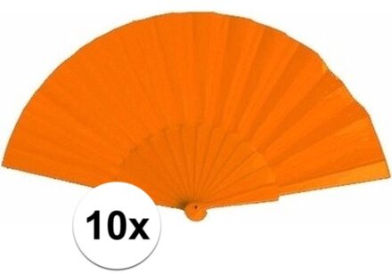 10x Spaanse handwaaiers oranje 23 cm - Festival waaier - Spaanse waaier - Oranje artikelen