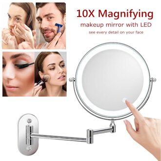 10X Spiegel Met Led Vergrootglas Wandmontage Badkamer Verstelbare Flexibele Spiegel Opklapbare Spiegel Licht Makeup Tools 10X Magnifying LED