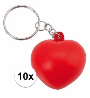 10x Stressbal sleutelhanger hartje 3,6 cm