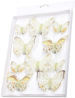 10x stuks decoratie vlinders op clip geel 5 tot 8 cm