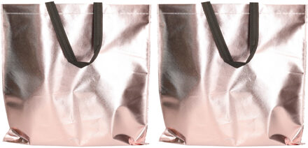 10x stuks draagtassen/schoudertassen in opvallende metallic rose gouden kleur 45 x 44 x cm