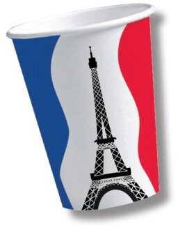 10x stuks Frankrijk thema kartonnen party bekers Multi