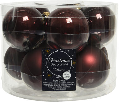 10x stuks glazen kerstballen mahonie bruin 6 cm mat/glans - Kerstbal