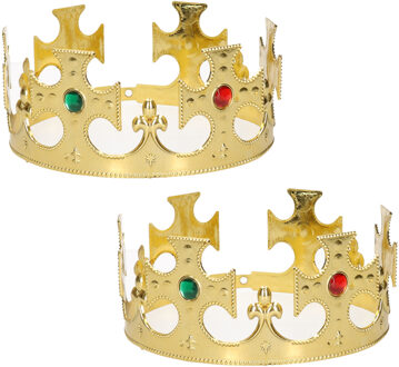 10x stuks gouden Konings kronen voor heren 7 x 59 cm - Koningsdag / carnaval accessoire - prinsen kronen