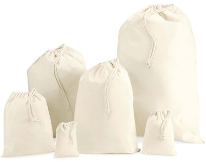 10x stuks katoenen canvas zakje/tasje met afsluitkoord 25 x 30 c