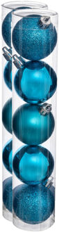 10x stuks kerstballen turquoise blauw glans en mat kunststof 5 cm