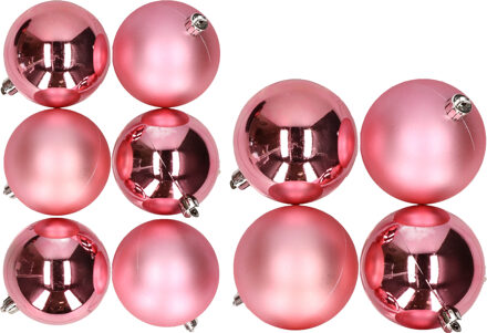 10x stuks kunststof kerstballen bubblegum roze 8 en 10 cm
