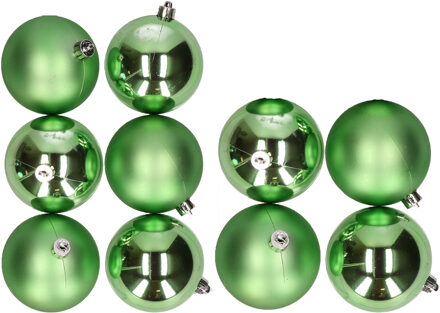 10x stuks kunststof kerstballen groen 8 en 10 cm