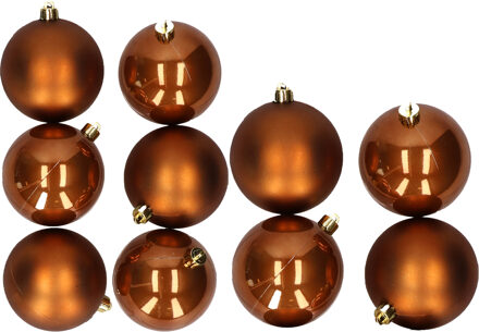 10x stuks kunststof kerstballen kaneel bruin 8 en 10 cm