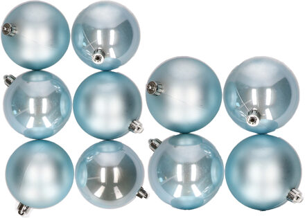 10x stuks kunststof kerstballen lichtblauw 8 en 10 cm