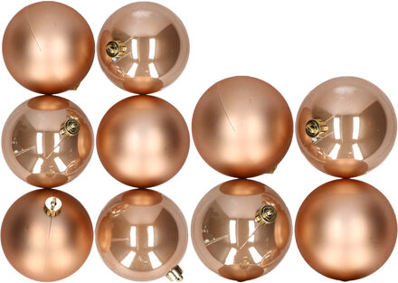 10x stuks kunststof kerstballen lichtbruin 8 en 10 cm