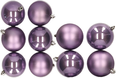 10x stuks kunststof kerstballen lila paars 8 en 10 cm - Kerstbal