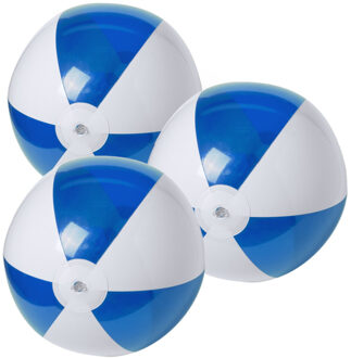 10x stuks opblaasbare strandballen plastic blauw/wit 28 cm