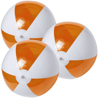 10x stuks opblaasbare strandballen plastic oranje/wit 28 cm