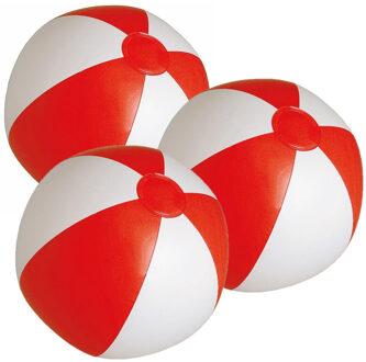 10x stuks opblaasbare zwembad strandballen plastic rood/wit 28 cm