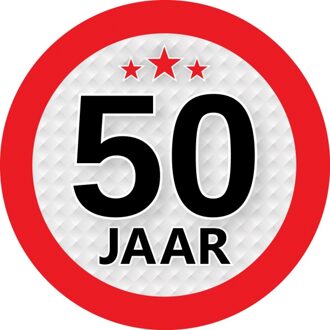 10x stuks ronde 50 jaar feestartikelen stickers van 9 cm - Feeststickers Multikleur