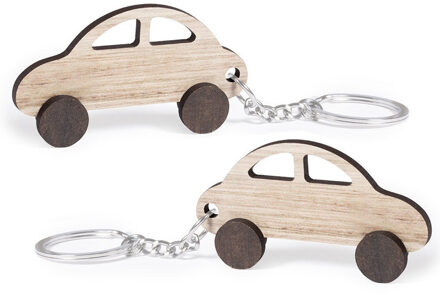 10x stuks sleutelhanger met auto - hout - 4x7 cm - autosleutel hanger