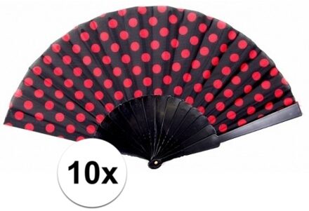 10x stuks Spaanse waaiers zwart met rode stippen