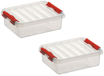 10x stuks sunware Q-Line opbergboxen/opbergdozen 1 liter 20 x 15 x 6 cm kunststof - Platte opslagboxen - Opbergbakken kunststof transparant/rood