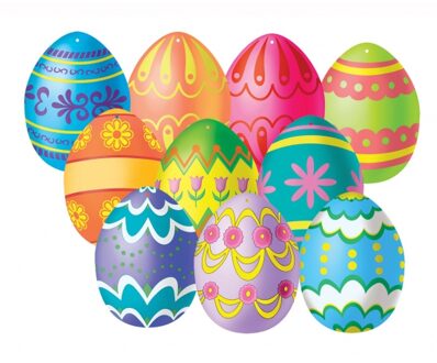 10x stuks wanddecoratie paaseieren van karton 12 cm Multi