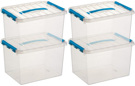 10x Sunware Q-Line opberg boxen/opbergdozen 22 liter 40 x 30 x 26 cm kunststof - opslagbox - Opbergbak kunststof transparant/blauw