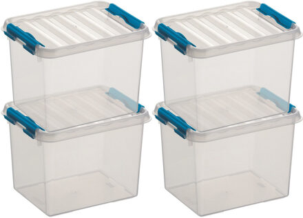 10x Sunware Q-Line opberg boxen/opbergdozen 3 liter 20 x 15 x 14 cm kunststof - Opslagbox - Opbergbak transparant/blauw kunststof