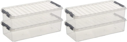 10x Sunware Q-Line opberg boxen/opbergdozen 6,5 liter 48,5 x 19 x 10,5 cm kunststof - Langwerpige/smalle opslagbox - Opbergbak kunststof transparant/zilver