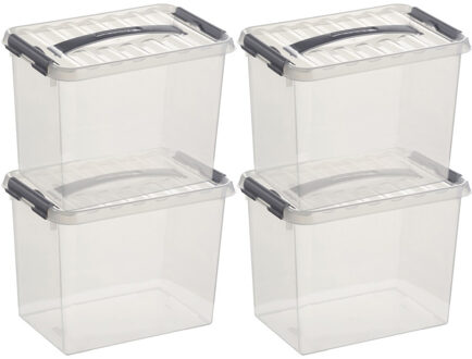 10x Sunware Q-Line opberg boxen/opbergdozen 9 liter 30 x 20 x 22 cm kunststof- Opslagbox - Opbergbak kunststof transparant/zilver