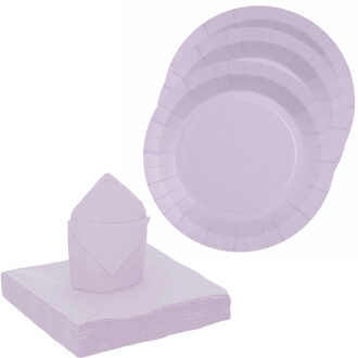 10x taart/gebak bordjes/20x servetten - lila paars - Feestbordjes