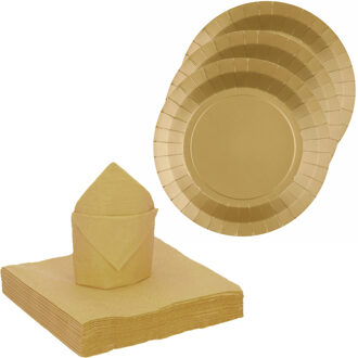 10x taart/gebak bordjes/25x servetten - goud - Feestbordjes Goudkleurig