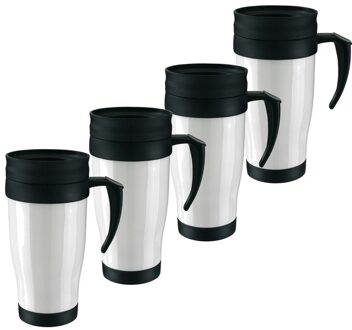 10x Thermosbeker/warmhoudbeker wit/zwart 400 ml - Thermo koffie/thee bekers dubbelwandig met schroefdop