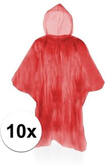 10x Voordelige noodponcho rood - Regenponcho's